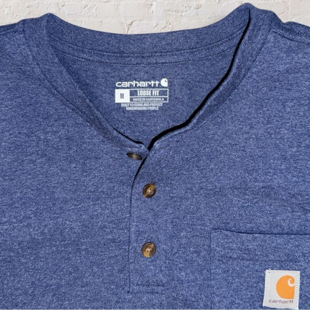 Carhartt K84 Men’s Henley Shirt Medium Blue Pocket Tee Loose Fit - Picture 2 of 11